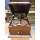 MAHOGANY CASED ACADEMY GRAMAPHONE WITH ACCESSORIES