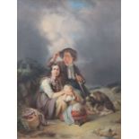 FOLLOWER OF T FAED RA, FRAMED OIL ON BOARD DEPICTING A FAMILY ON THE BEACH,