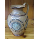DOULTON LAMBETH GLAZED STONEWARE JUG- "STRAIGHT IS THE LINE OF DUTY, CURVED IS THE LINE OF BEAUTY,