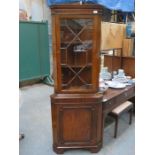 REPRODUCTION MAHOGANY SINGLE DOOR GLAZED CORNER CUPBOARD