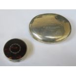 OVAL HALLMARKED SILVER STORAGE BOX AND HALLMARKED SILVER PLUS TORTOISE SHELL CIRCULAR BOX