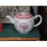 EARLY LIVERPOOL POTTERY HANDPAINTED AND FLORAL DECORATED CERAMIC TEAPOT, CIRCA 1770,