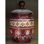 GILDED VICTORIAN CRANBERRY COLOURED GLASS STORAGE JAR WITH COVER