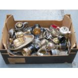BOX CONTAINING SILVER PLATED TROPHIES AND OTHER SILVER PLATED WARE