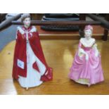 ROYAL WORCESTER QUEEN ELIZABETH II FIGURE AND COALPORT LADIES OF FASHION FIGURE