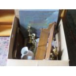 BOX OF SUNDRIES INCLUDING GILDED WALL MOUNT, BRASS,