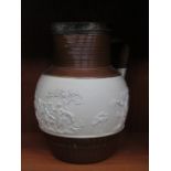 LATE 18th CENTURY GLAZED AND UNGLAZED CERAMIC JUG, WITH PLATED COVER,