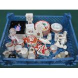 SUNDRY OF MINIATURE CERAMICS INCLUDING CRESTED WARE, DOULTON FIGURE,