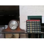 OAK CASED MANTEL CLOCK AND SMALL PARCEL OF VOLUMES