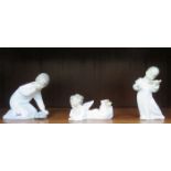 THREE LLADRO GLAZED CERAMIC FIGURES INCLUDING CHINESE ANGEL