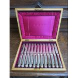CASED SET OF TWELVE VICTORIAN SILVER PLATED KNIVES AND FORKS