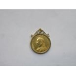 1887 GOLD HALF SOVEREIGN WITHIN PENDANT SETTING