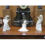 THREE LLADRO GLAZED CERAMIC ANGEL FIGURES