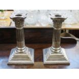 PAIR OF HALLMARKED SILVER COLUMN FORM CANDLESTICKS BY ELKINGTON, SHEFFIELD ASSAY,