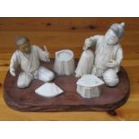 JAPANESE SECTION IVORY FIGURE GROUP ON WOODEN STAND