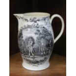 EARLY LIVERPOOL CREAMWARE JUG WITH TRANSFER DECORATION INITIALLED AND DATED FSH 1792,