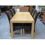 LIGHT OAK EXTENDING DINING TABLE AND SIX CHAIRS