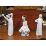 THREE LLADRO GLAZED CERAMIC FIGURES INCLUDING LITTLE BALLERINA