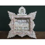 HIGHLY DECORATIVE FREESTANDING RELIGIOUS MOTHER OF PEARL AND TREEN DISPLAY STAND DEPICTING THE LAST