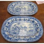 PAIR OF ANTIQUE BLUE AND WHITE ASHETTES DEPICTING ORIENTAL SCENES,