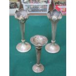 PAIR OF HALLMARKED SILVER VASES AND SMALLER VASE