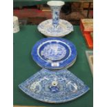 MIXED LOT OF EARLY BLUE AND WHITE CHINA INCLUDING HERCULANEUM KEEP HOT DISH,