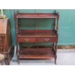 ANTIQUE MAHOGANY THREE TIER BUFFET FITTED WITH TWO DRAWERS