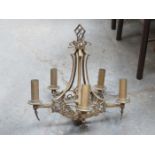 GILT METAL ANTIQUE FIVE SCONCE CEILING LIGHT FITTING