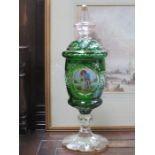 GOOD QUALITY GREEN GLASS STEMMED SWEET JAR WITH COVER,