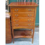 EDWARDIAN MAHOGANY INLAID FOUR DRAWER MUSIC CABINET