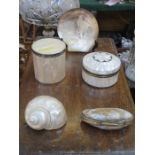 TWO MOTHER OF PEARL STORAGE BOXES,