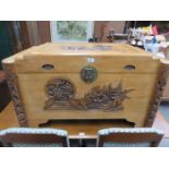 HEAVILY CARVED ORIENTAL CAMPHOR CHEST