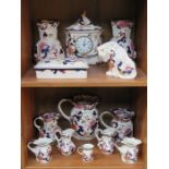 MIXED LOT OF MASONS IRONSTONE INCLUDING GRADUATED JUGS, CLOCK AND VASES, ETC.