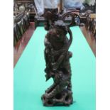LARGE HEAVILY CARVED ORIENTAL LAMP BASE,