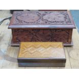 CARVED TREEN STORAGE BOX AND CIGARETTE DISPENSER