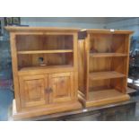 MODERN PINE OPEN BOOKSHELVES PLUS SIMILAR SIDE CABINET