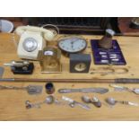 MIXED LOT INCLUDING BAKELITE TELEPHONE, OPERA GLASSES, GOLF CLUB,