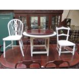 PAINTED PINE TABLE AND TWO PAINTED CHAIRS