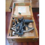 WOODEN CASED KELVIN & HUGHES SHIP'S SEXTANT