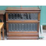 GLOBE WERNICKE TWO SECTION OAK STACKING BOOKCASE WITH LEADED GLASS DOORS