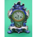 FRENCH STYLE HANDPAINTED AND GILDED PORCELAIN MANTEL CLOCK (AT FAULT)