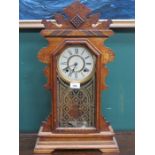 OAK CASED ANSONIA CARVED AMERICAN MANTEL CLOCK,