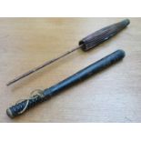 VINTAGE EBONISED COMMEMORATIVE TRUNCHEON AND PARASOL