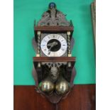 ORMOLU MOUNTED WOODEN CASED WALL CLOCK WITH BRASS WEIGHTS