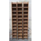 THREE SETS OF MODERN TALL NARROW PINE SHELVES