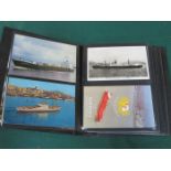 THREE ALBUMS OF VARIOUS POSTCARDS INCLUDING SHIPS AND LIGHTHOUSES, ETC.