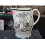 EARLY LIVERPOOL HERCULANEUM CREAMWARE JUG WITH TRANSFER DECORATION- JACK SPIRITSAILS FROLIC,