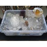 PARCEL OF MIXED GLASSWARE INCLUDING BOWLS, SHIP'S DECANTER AND VASES, ETC.