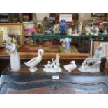 TWO LLADRO GLAZED CERAMIC FIGURES AND THREE NAO FIGURES