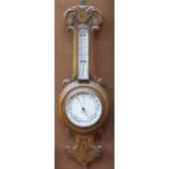 SMALL CARVED WOODEN CASED ANEROID BAROMETER BY JOHN BAIN,